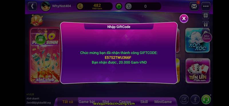 nhập code gamevip