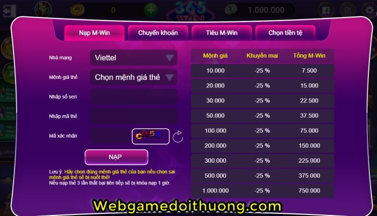 đổi thưởng m365win