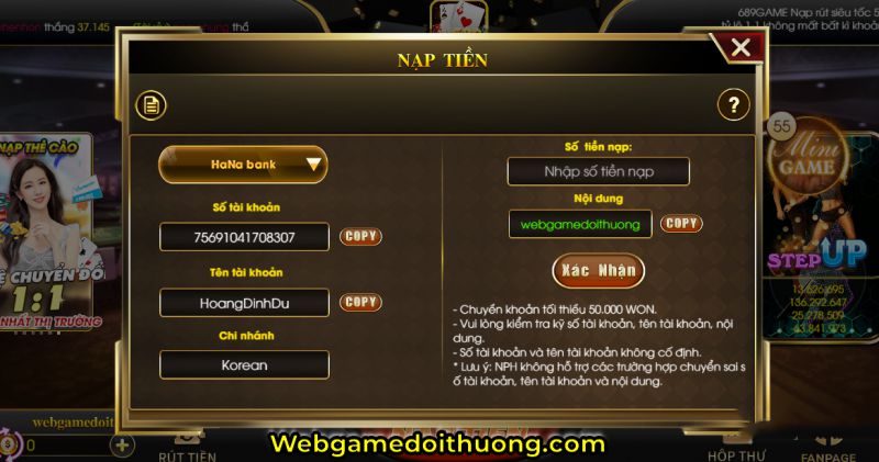 nạp tiền 689game