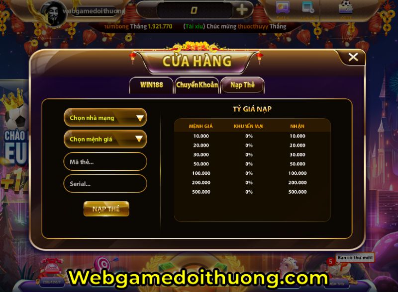 nạp tiền Win188