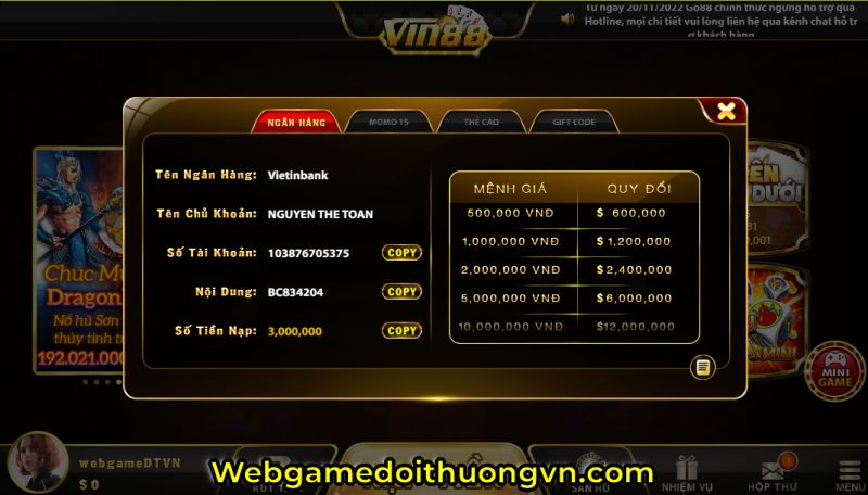 nạp tiền vin88